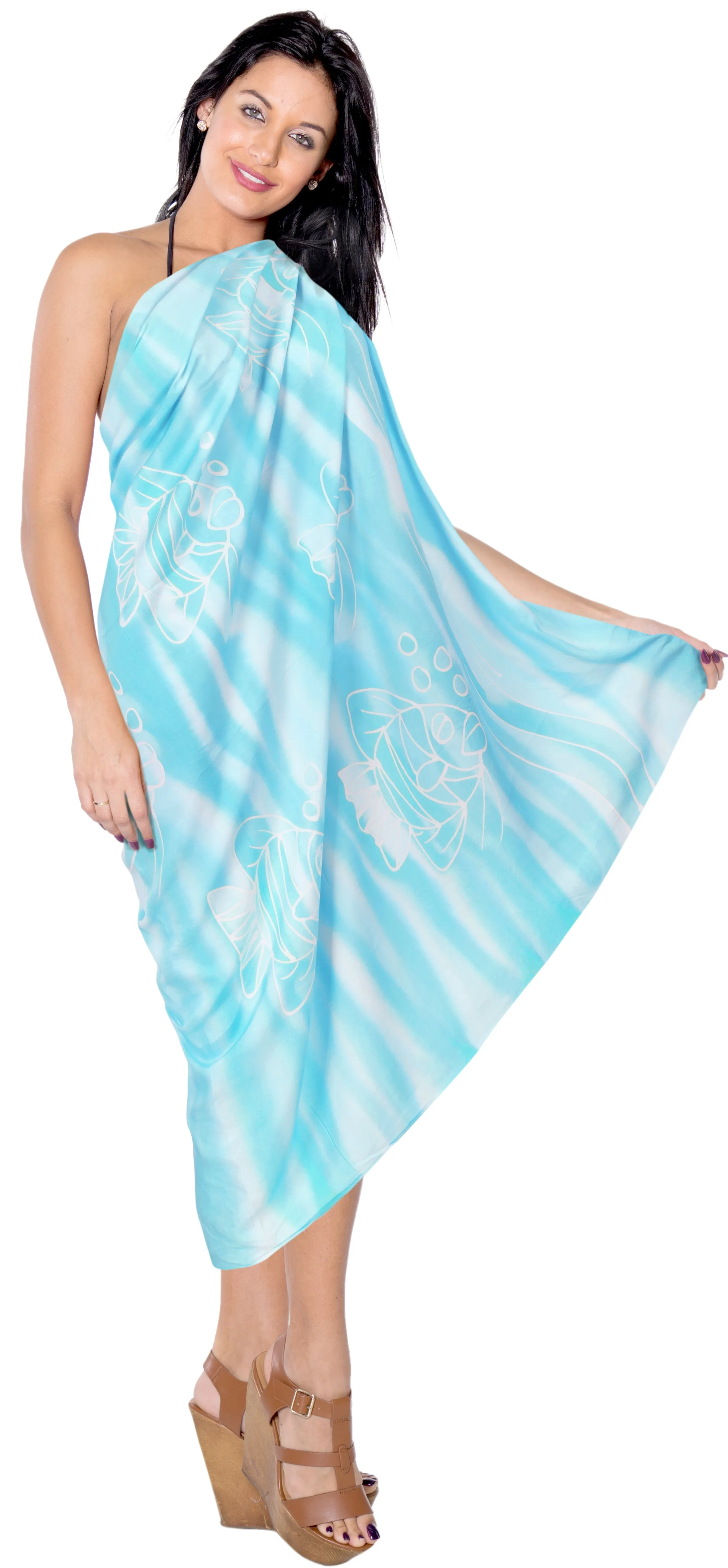 La Leela Women's Hawaiian Bikini Beach Wrap Sheer Sarong Swimming Bathing suit Beachwear Swim Dress Pareo Cover up Long 78"X42"  Acqua 909905