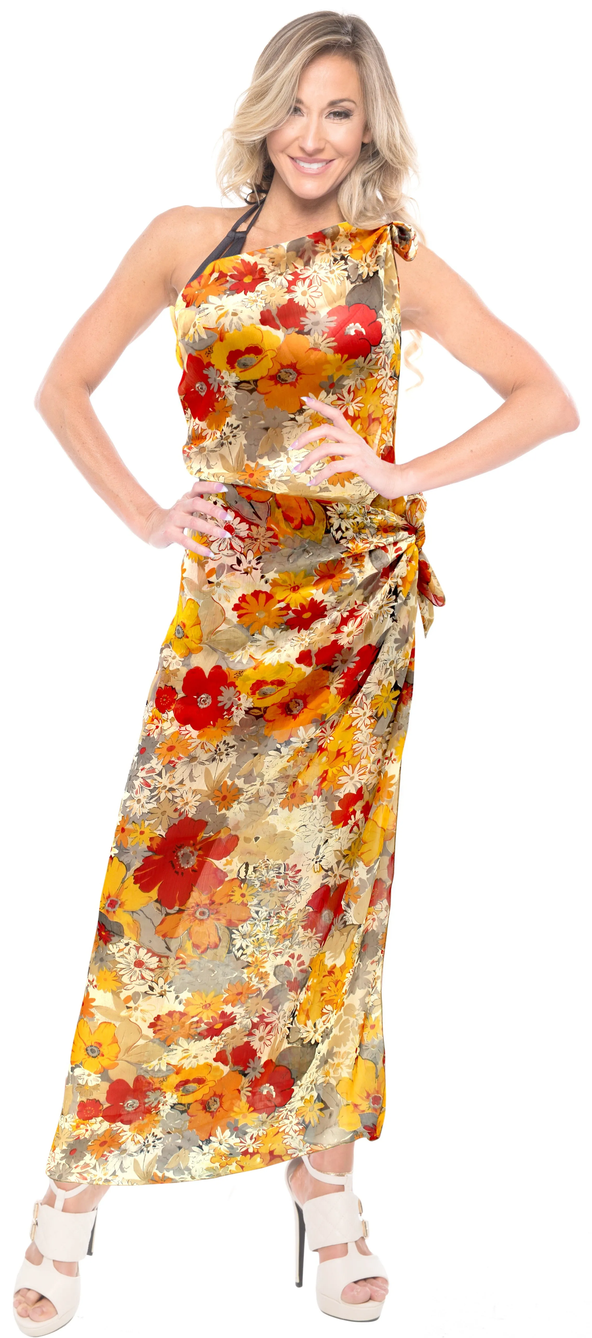 La Leela Women's Hawaiian Bikini Beach Wrap Sheer Sarong Swimming Bathing suit Beachwear Swim Dress Pareo Cover up Long 78"X42"  Beige 137734