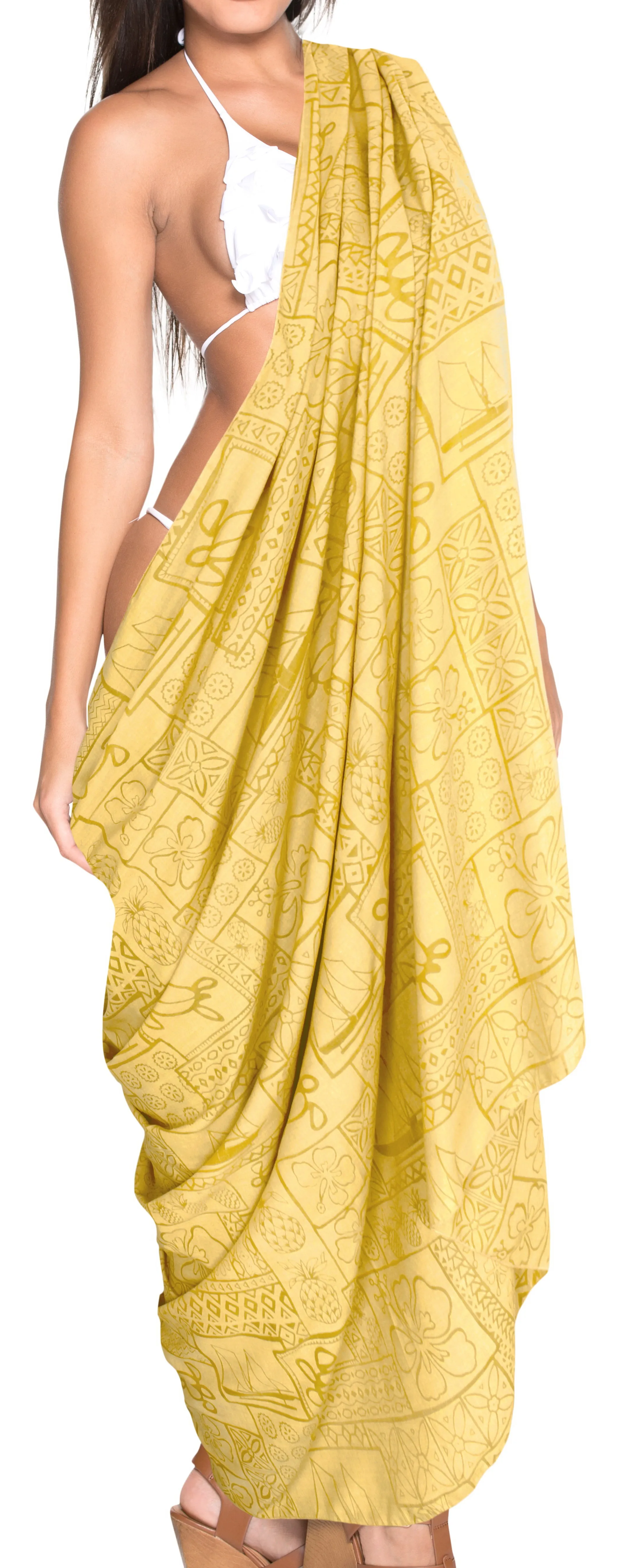 La Leela Women's Hawaiian Bikini Beach Wrap Sheer Sarong Swimming Bathing suit Beachwear Swim Dress Pareo Cover up Long 78"X42"  Yellow 906792