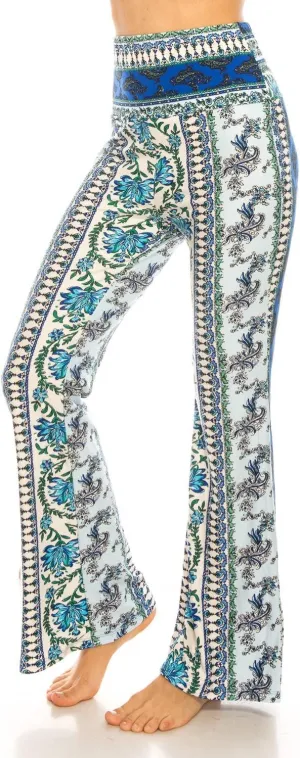 LA12ST High Waisted Yoga Flare Leggings for Women Tummy Control Printed Palazzo Pants Buttery Soft Bell Bottom Pants