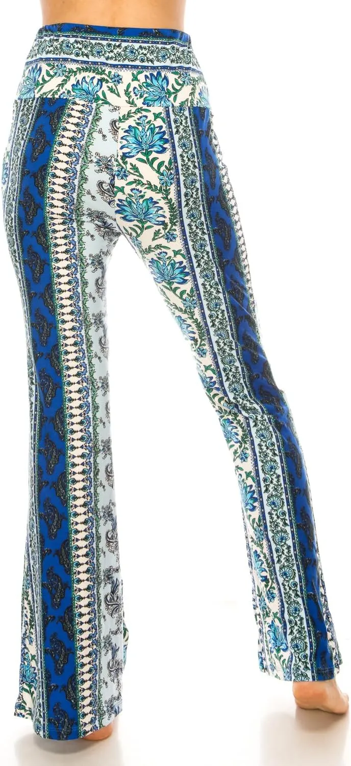 LA12ST High Waisted Yoga Flare Leggings for Women Tummy Control Printed Palazzo Pants Buttery Soft Bell Bottom Pants