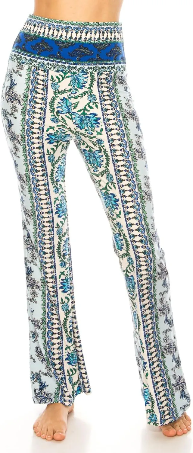 LA12ST High Waisted Yoga Flare Leggings for Women Tummy Control Printed Palazzo Pants Buttery Soft Bell Bottom Pants