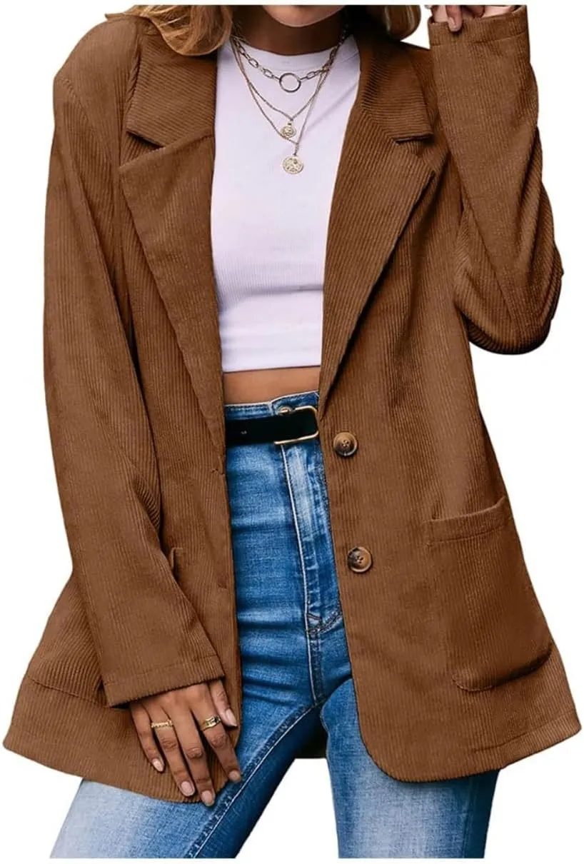 Ladyful Womens Lapel Corduroy Blazer Jacket Dressy Casual Business Suit Jacket Fall Trendy Work Outerwear