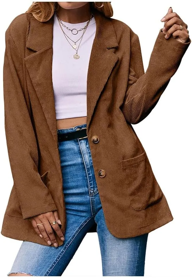 Ladyful Womens Lapel Corduroy Blazer Jacket Dressy Casual Business Suit Jacket Fall Trendy Work Outerwear