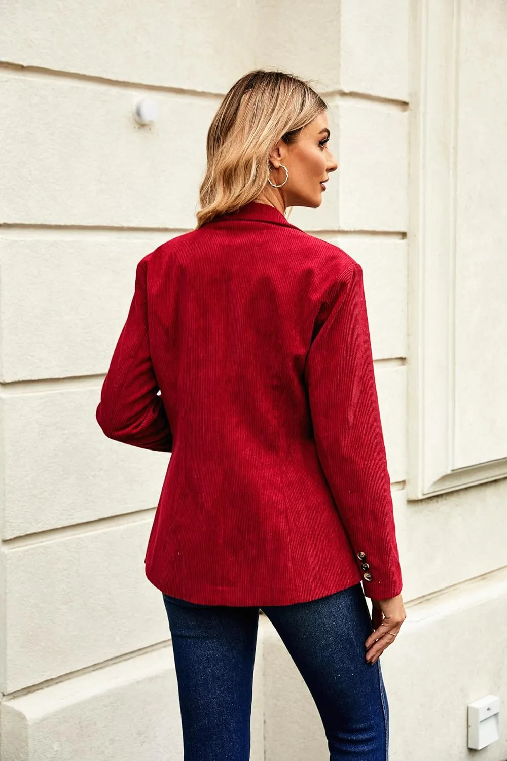 Ladyful Women's Slim Fit Corduroy Blazer Jacket Button Down Long Sleeve Work Office Coat Outerwear