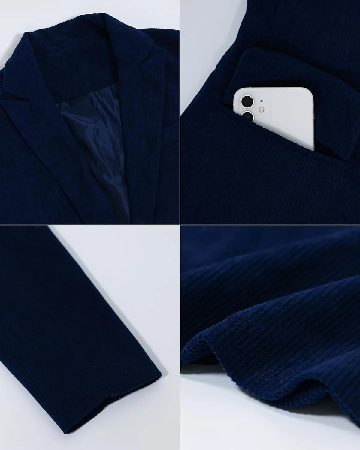 Ladyful Women's Slim Fit Corduroy Blazer Jacket Button Down Long Sleeve Work Office Coat Outerwear