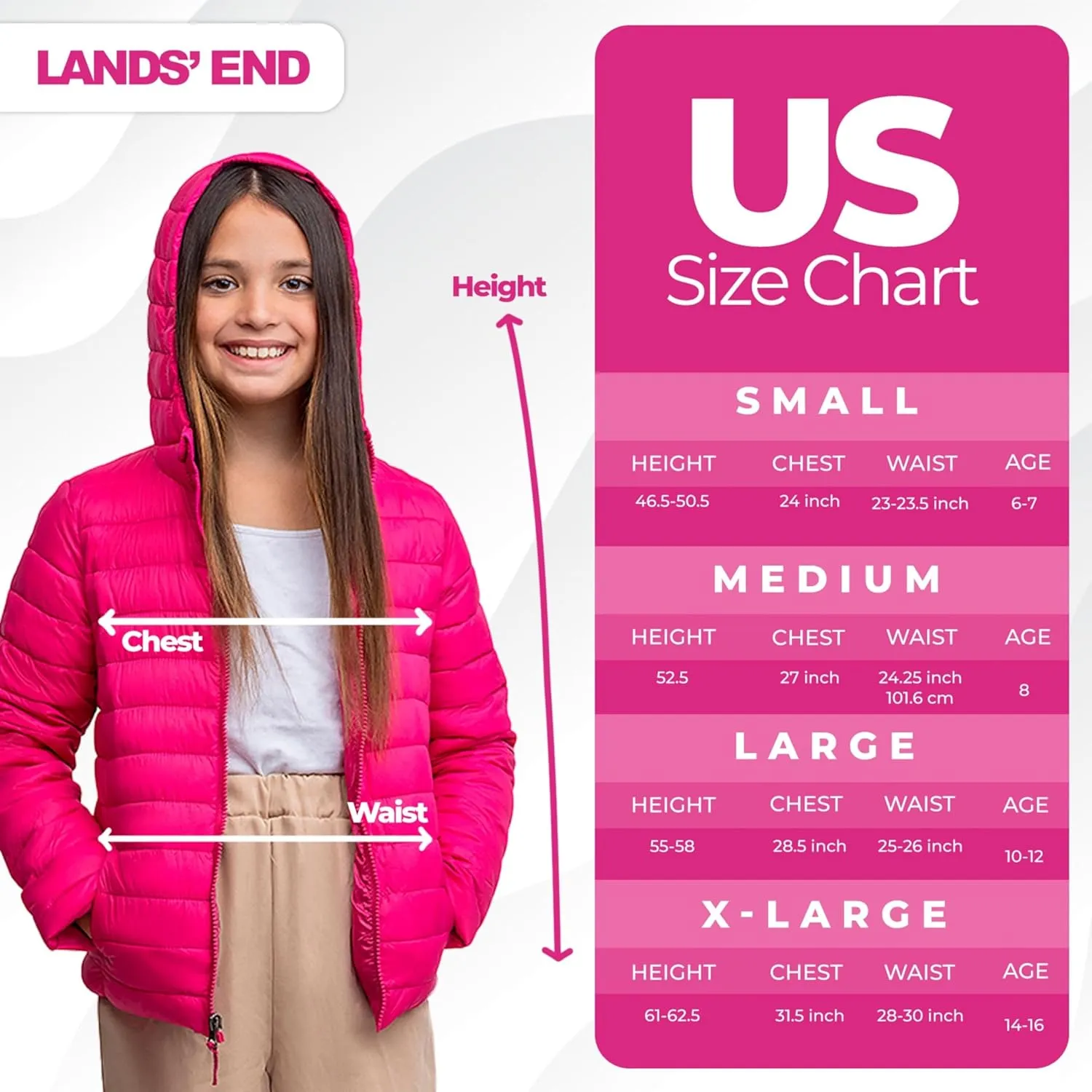 Lands' End Kids Full Zip Lightweight Thermoplume Hooded Jacket (S-XL)