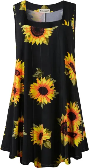 LARACE Plus Size Tops for Women Summer Square Neck Sleeveless Tunic Pleated Loose Casual Tank Tops