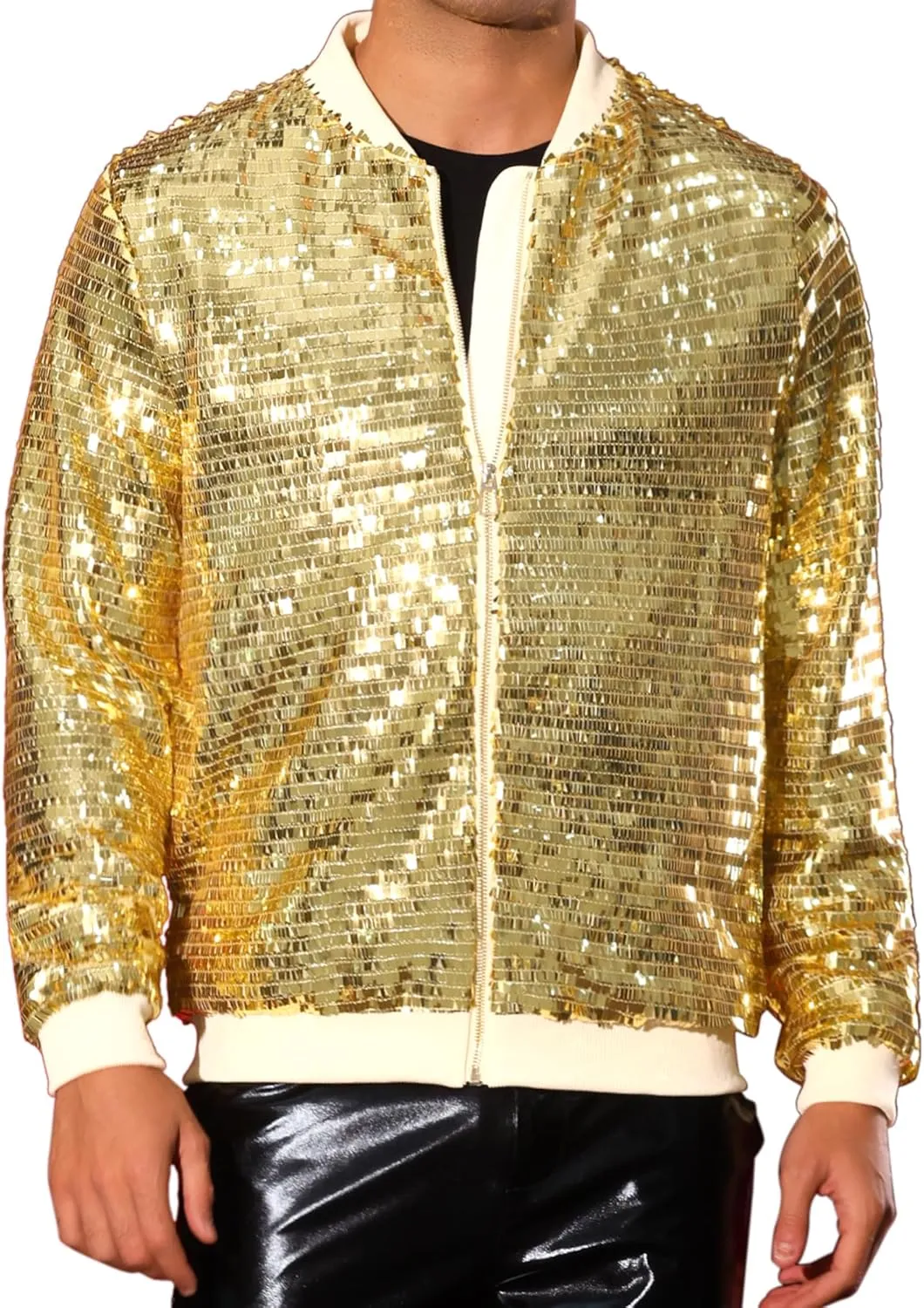 Lars Amadeus Sequin Varsity Jackets for Men's Zipper Festival Disco Sparkly Shiny Baseball Bomber Jacket