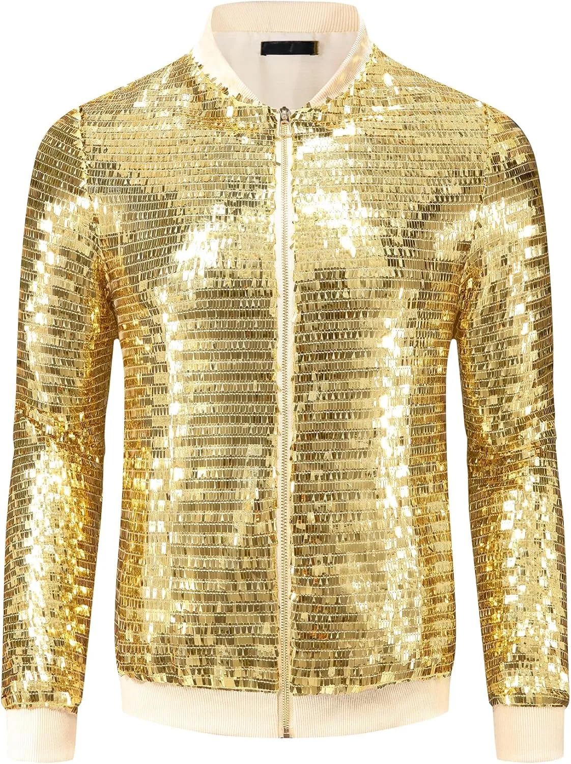 Lars Amadeus Sequin Varsity Jackets for Men's Zipper Festival Disco Sparkly Shiny Baseball Bomber Jacket