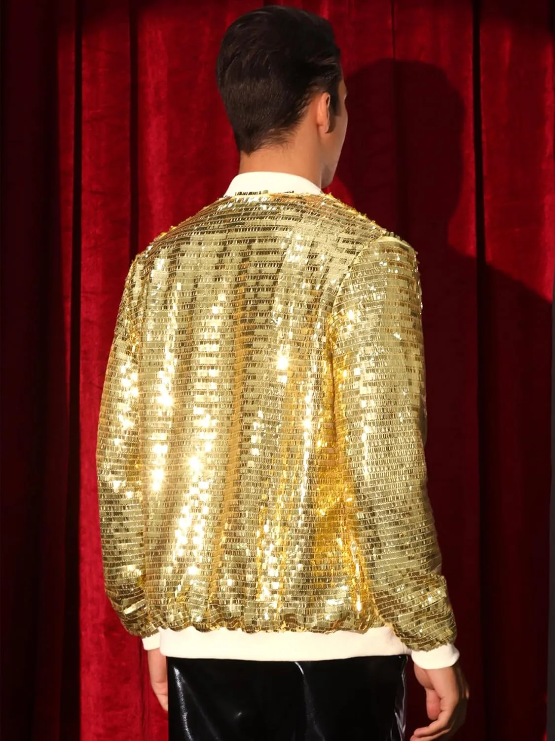 Lars Amadeus Sequin Varsity Jackets for Men's Zipper Festival Disco Sparkly Shiny Baseball Bomber Jacket