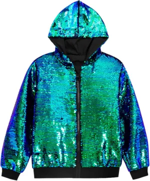 Lars Amadeus Sequins Jacket for Men's Long Sleeves Zip Up Flip-Sequin Sparkle Metallic Hoodie Jackets