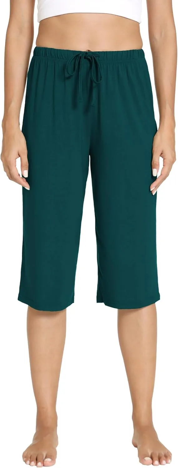 LazyCozy Capri Pajama Pants for Women - Viscose Made from Bamboo, Soft Lounge Pants Pj Bottoms Lightweight Sleepwear