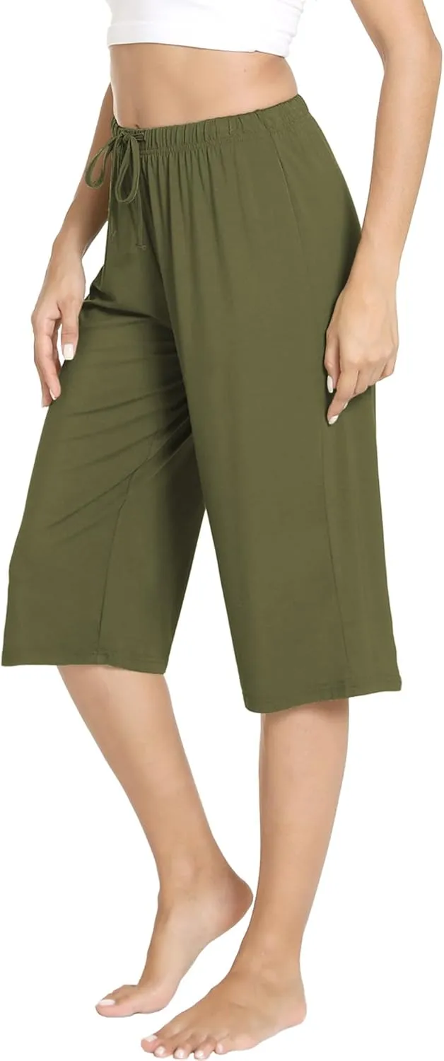 LazyCozy Capri Pajama Pants for Women - Viscose Made from Bamboo, Soft Lounge Pants Pj Bottoms Lightweight Sleepwear