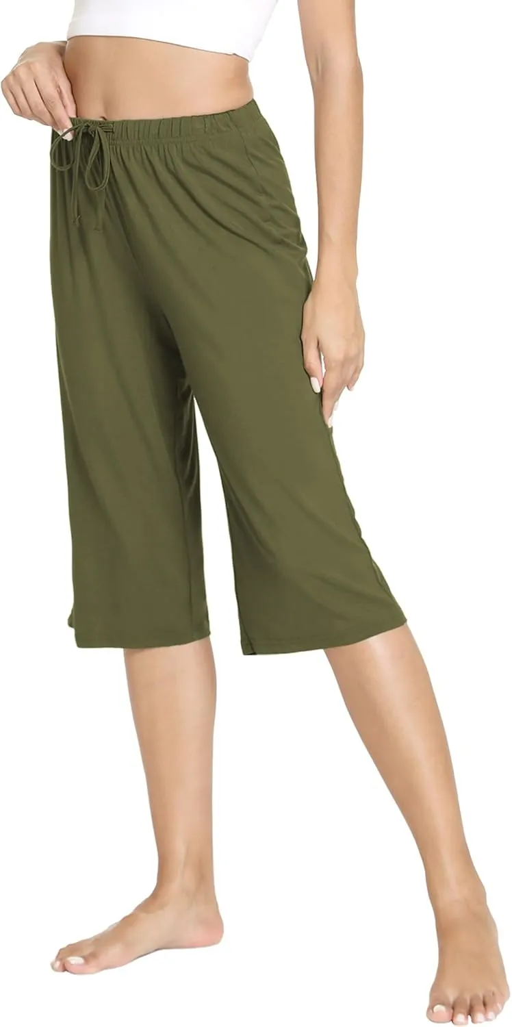 LazyCozy Capri Pajama Pants for Women - Viscose Made from Bamboo, Soft Lounge Pants Pj Bottoms Lightweight Sleepwear