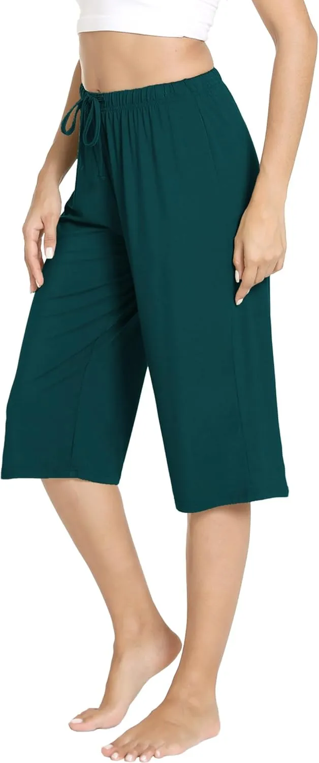 LazyCozy Capri Pajama Pants for Women - Viscose Made from Bamboo, Soft Lounge Pants Pj Bottoms Lightweight Sleepwear
