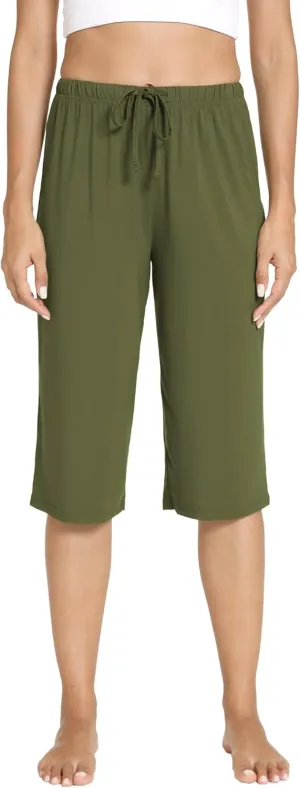 LazyCozy Capri Pajama Pants for Women - Viscose Made from Bamboo, Soft Lounge Pants Pj Bottoms Lightweight Sleepwear