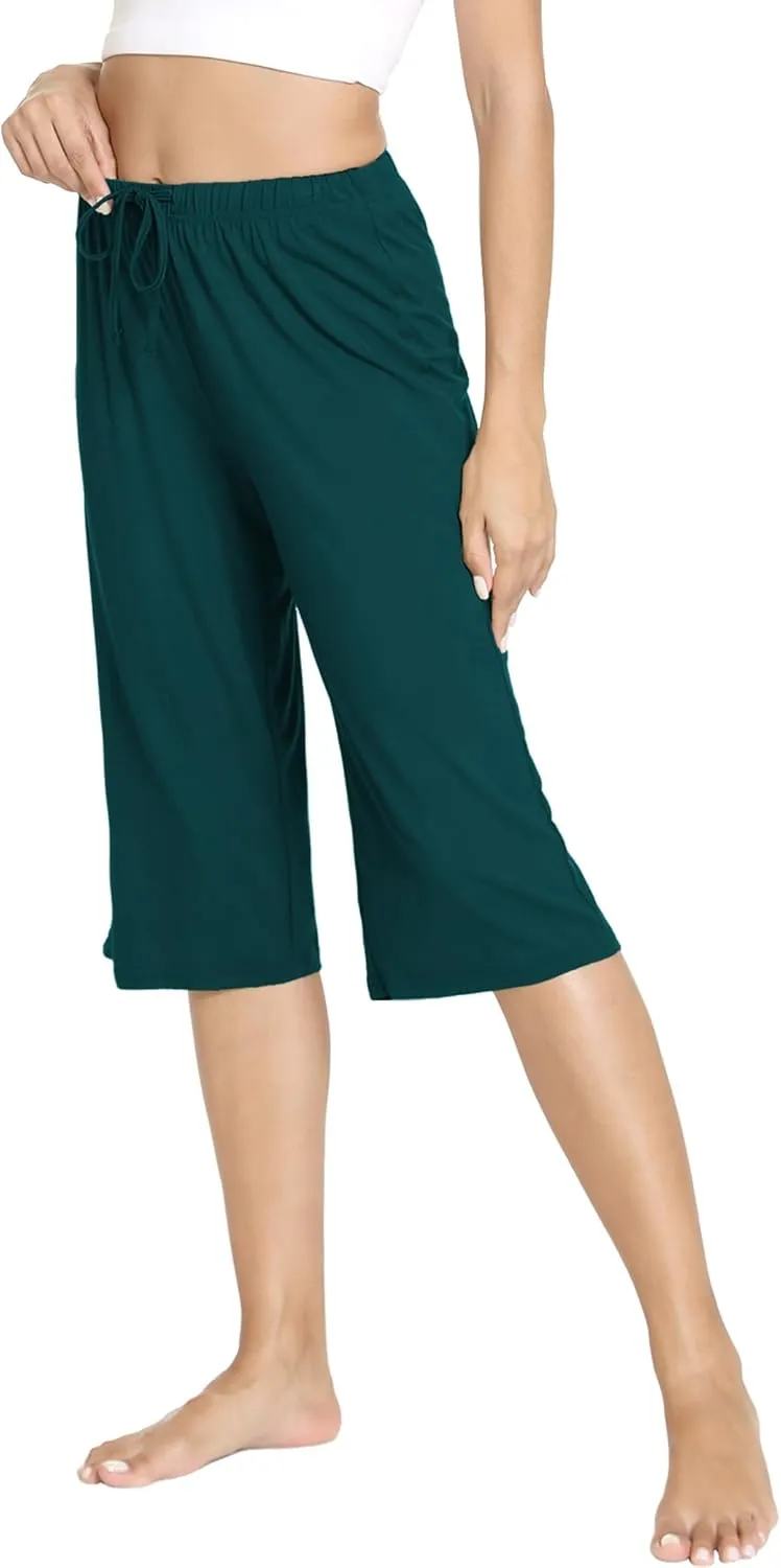LazyCozy Capri Pajama Pants for Women - Viscose Made from Bamboo, Soft Lounge Pants Pj Bottoms Lightweight Sleepwear