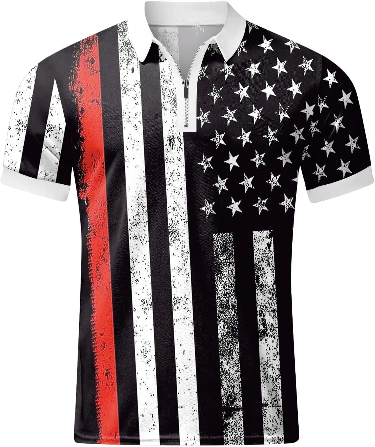 LCMTWX Men's Patriotic Golf Polo Shirt Men Polo Shirts 2024 Seaside Beach Holiday 3D Digital Printing Zipper Short Sleeve