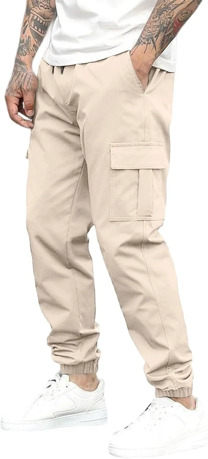 lcyhony Cargo Pants for Men Relaxed fit Stretch Drawstring Waist Hiking Pants Lightweight Comfy Athletic Joggers with Pockets