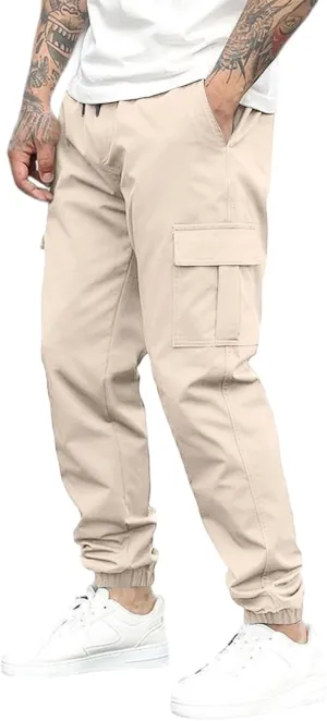lcyhony Cargo Pants for Men Relaxed fit Stretch Drawstring Waist Hiking Pants Lightweight Comfy Athletic Joggers with Pockets