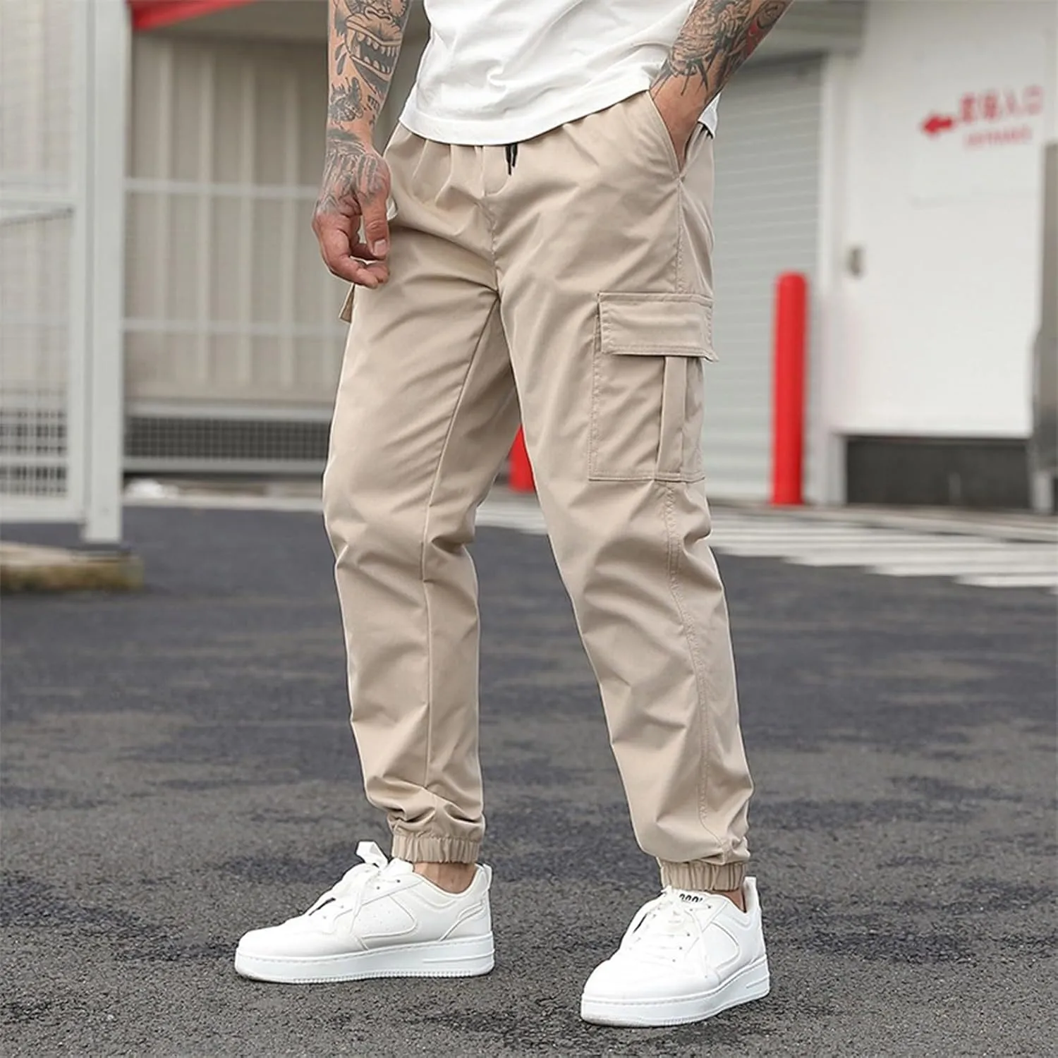 lcyhony Cargo Pants for Men Relaxed fit Stretch Drawstring Waist Hiking Pants Lightweight Comfy Athletic Joggers with Pockets