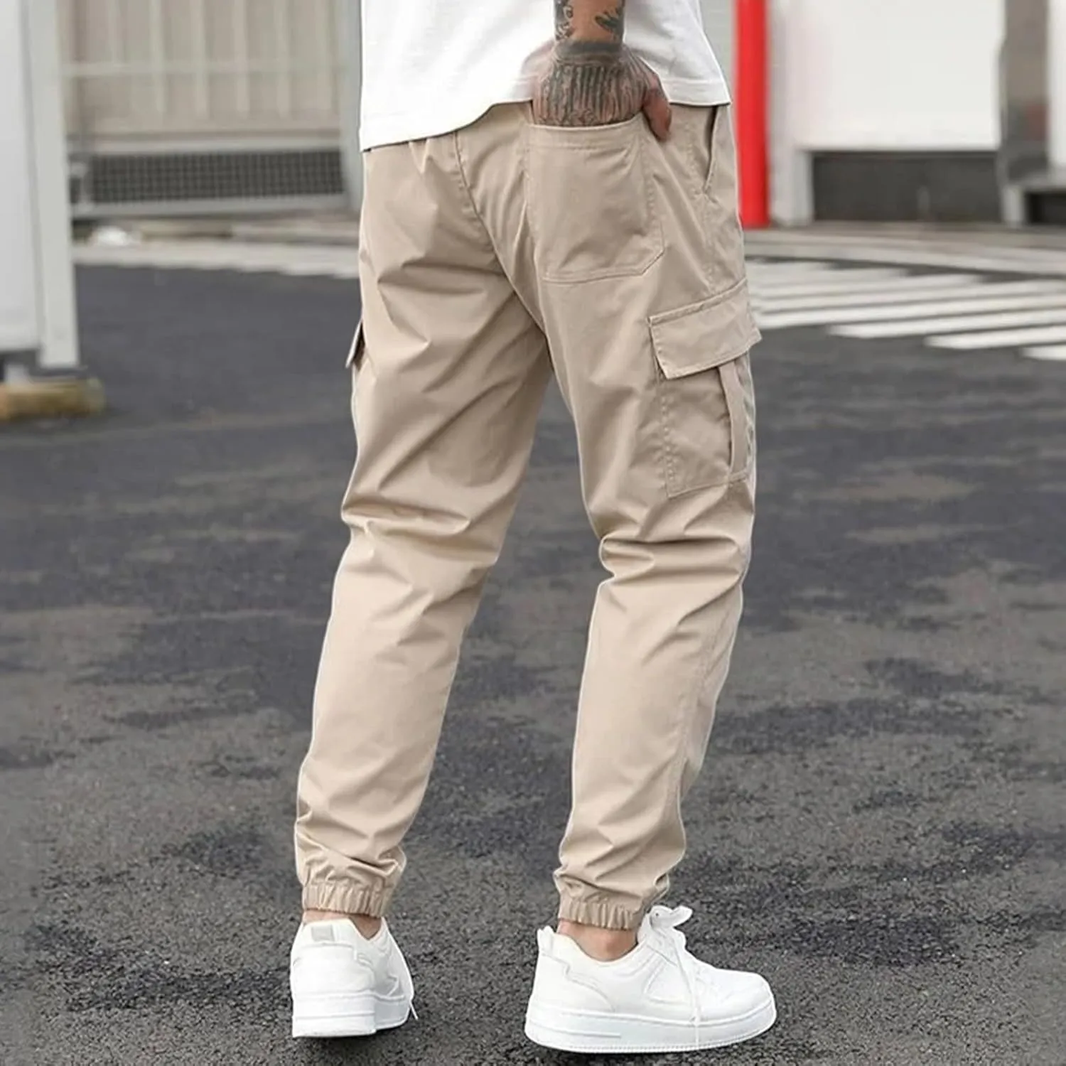 lcyhony Cargo Pants for Men Relaxed fit Stretch Drawstring Waist Hiking Pants Lightweight Comfy Athletic Joggers with Pockets