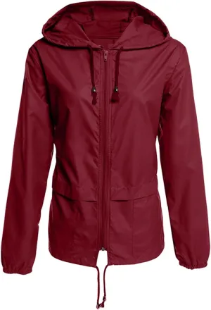 Lightweight Rain Jacket Women Hooded Windproof Rain Coats Packable Zip Up Solid Color Active Outdoor Travel Jacket