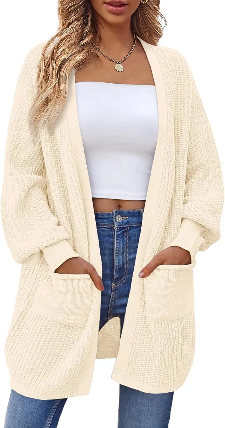 LILLUSORY Long Oversized Cardigans Sweaters for Women Open Front Knit Fall with Pockets 2025 Outfits Fashion
