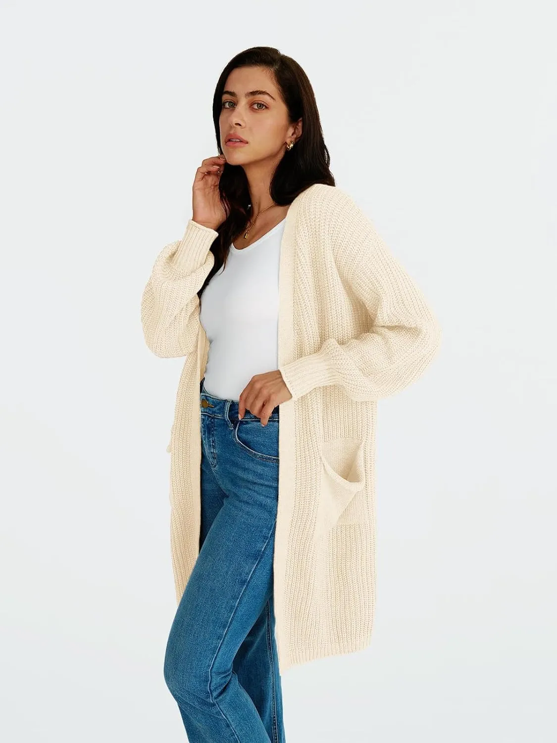 LILLUSORY Long Oversized Cardigans Sweaters for Women Open Front Knit Fall with Pockets 2025 Outfits Fashion