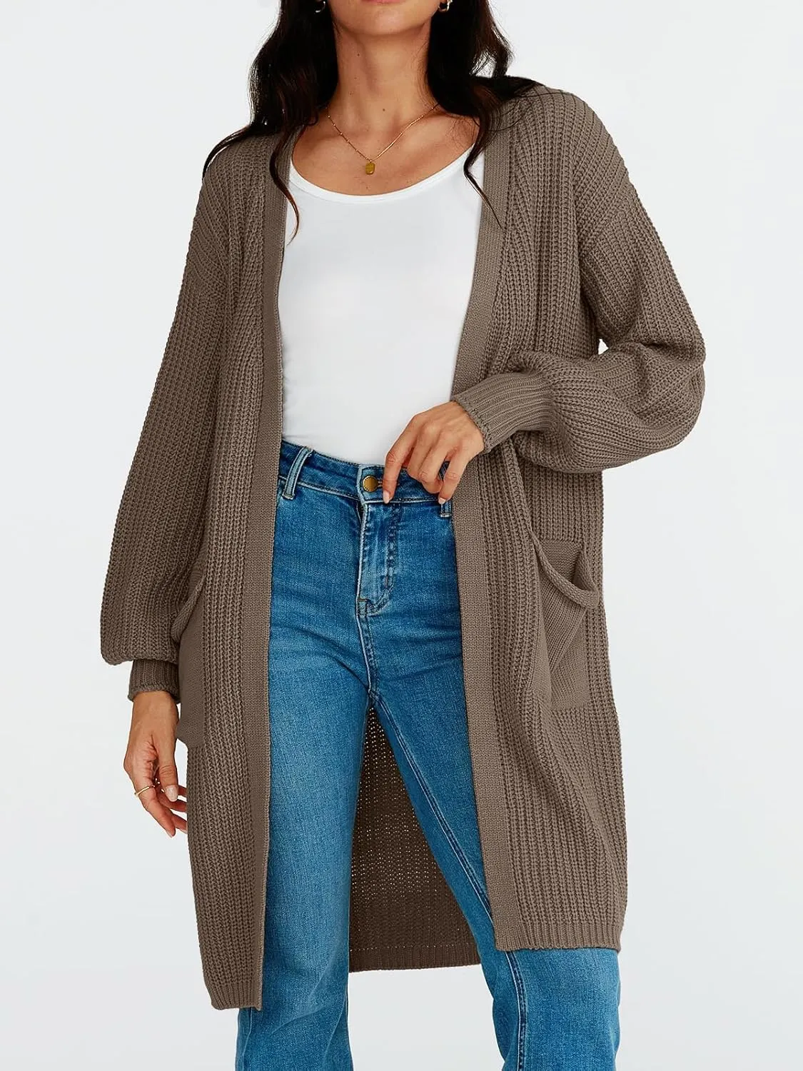 LILLUSORY Long Oversized Cardigans Sweaters for Women Open Front Knit Fall with Pockets 2025 Outfits Fashion