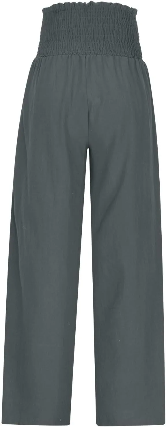 Linen Pants for Women 2025 Summer Casual Loose Wide Leg Palazzo Smocked High Waist Flowy Beach Trousers Resort Wear