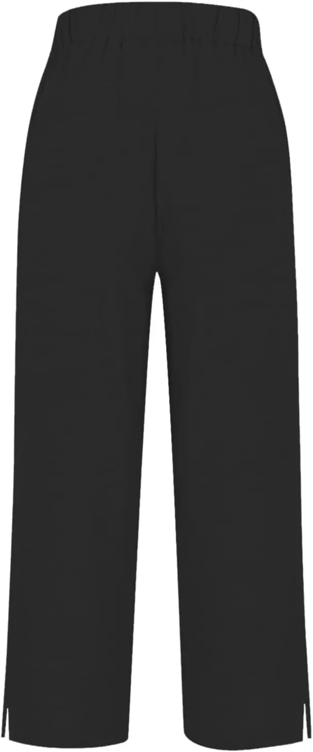 Linen Pants for Women Summer High Waist Straight Leg Lounge Cropped Slacks Soft Side Slits Ankle Trouser with Pocket