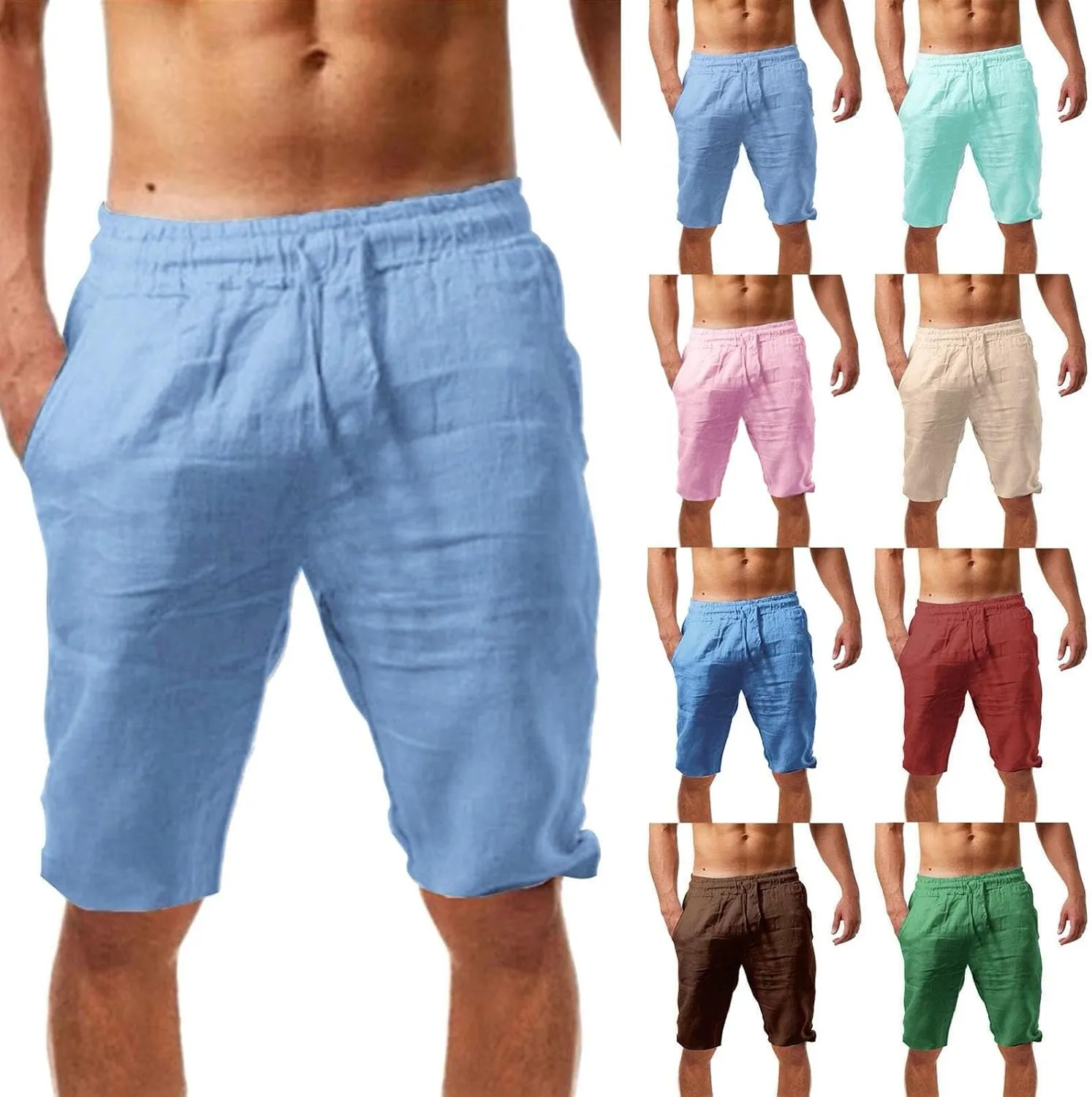 Linen Shorts for Men Casual Summer Beach Vacation Outfits Resort Wear Drawstring Bermudas para Hombres Walk Shorts