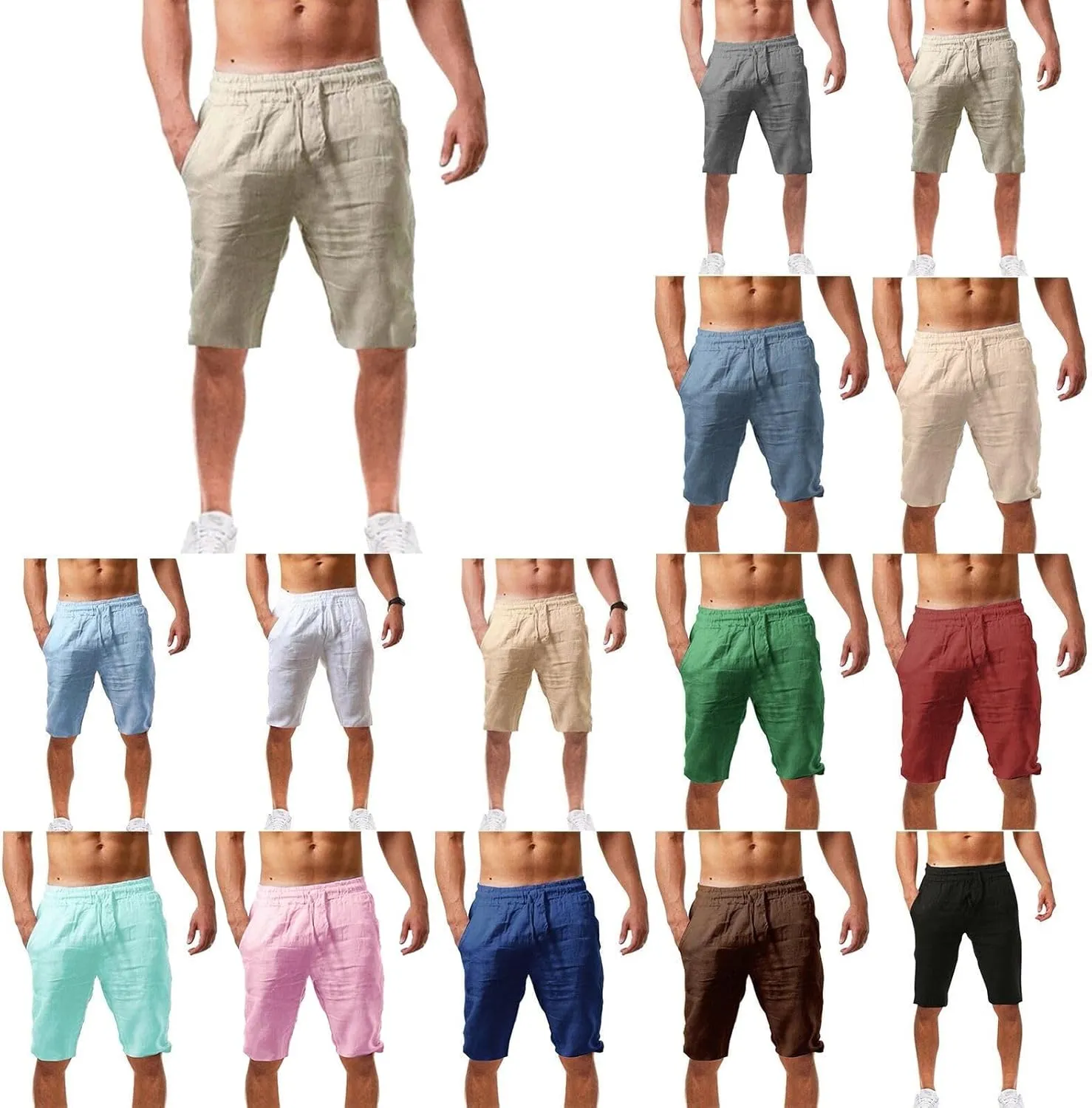 Linen Shorts for Men Casual Summer Beach Vacation Outfits Resort Wear Drawstring Bermudas para Hombres Walk Shorts