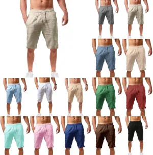 Linen Shorts for Men Casual Summer Beach Vacation Outfits Resort Wear Drawstring Bermudas para Hombres Walk Shorts