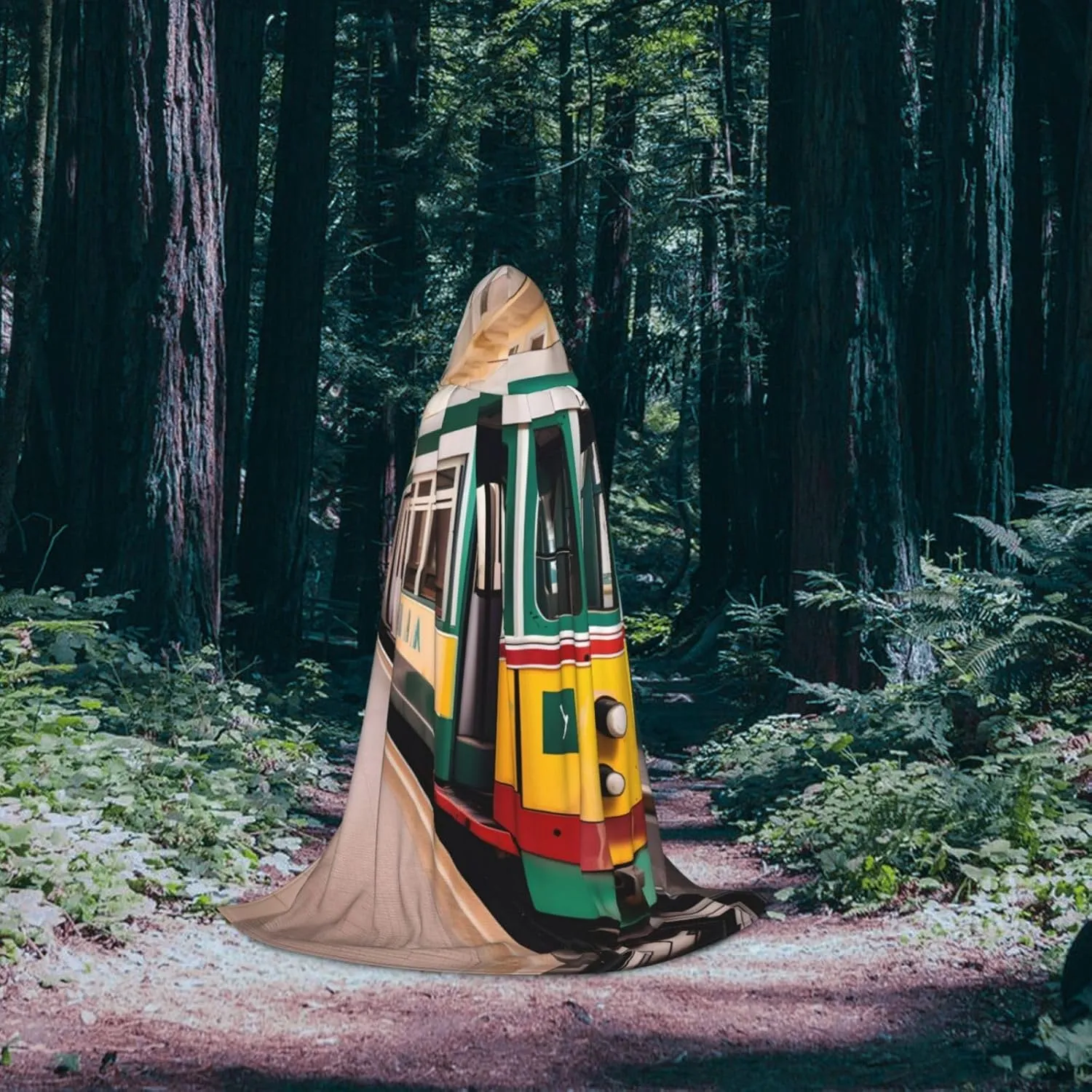 Lisbon Tram Pattern Hooded Cloak Coat Winter Warm Long Cloak Cosplay Costumes Outerwear Carnivals Hoodies Capes