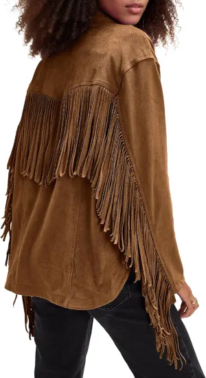 Locachy Women's Faux Suede Fringe Jacket Vintage Western Cowgirl Tassel Jackets Country Concert Outfits