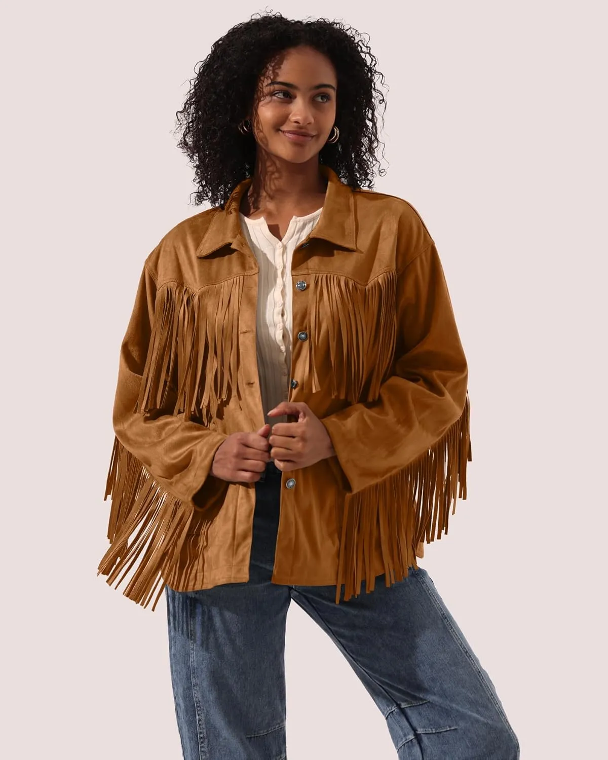Locachy Women's Faux Suede Fringe Jacket Vintage Western Cowgirl Tassel Jackets Country Concert Outfits