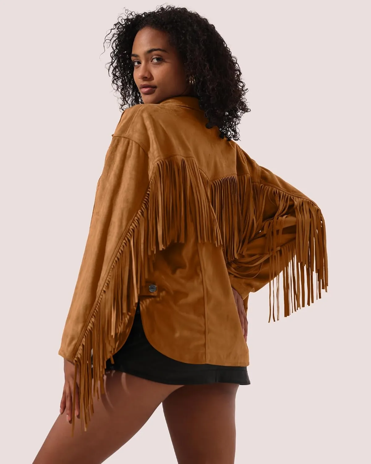 Locachy Women's Faux Suede Fringe Jacket Vintage Western Cowgirl Tassel Jackets Country Concert Outfits