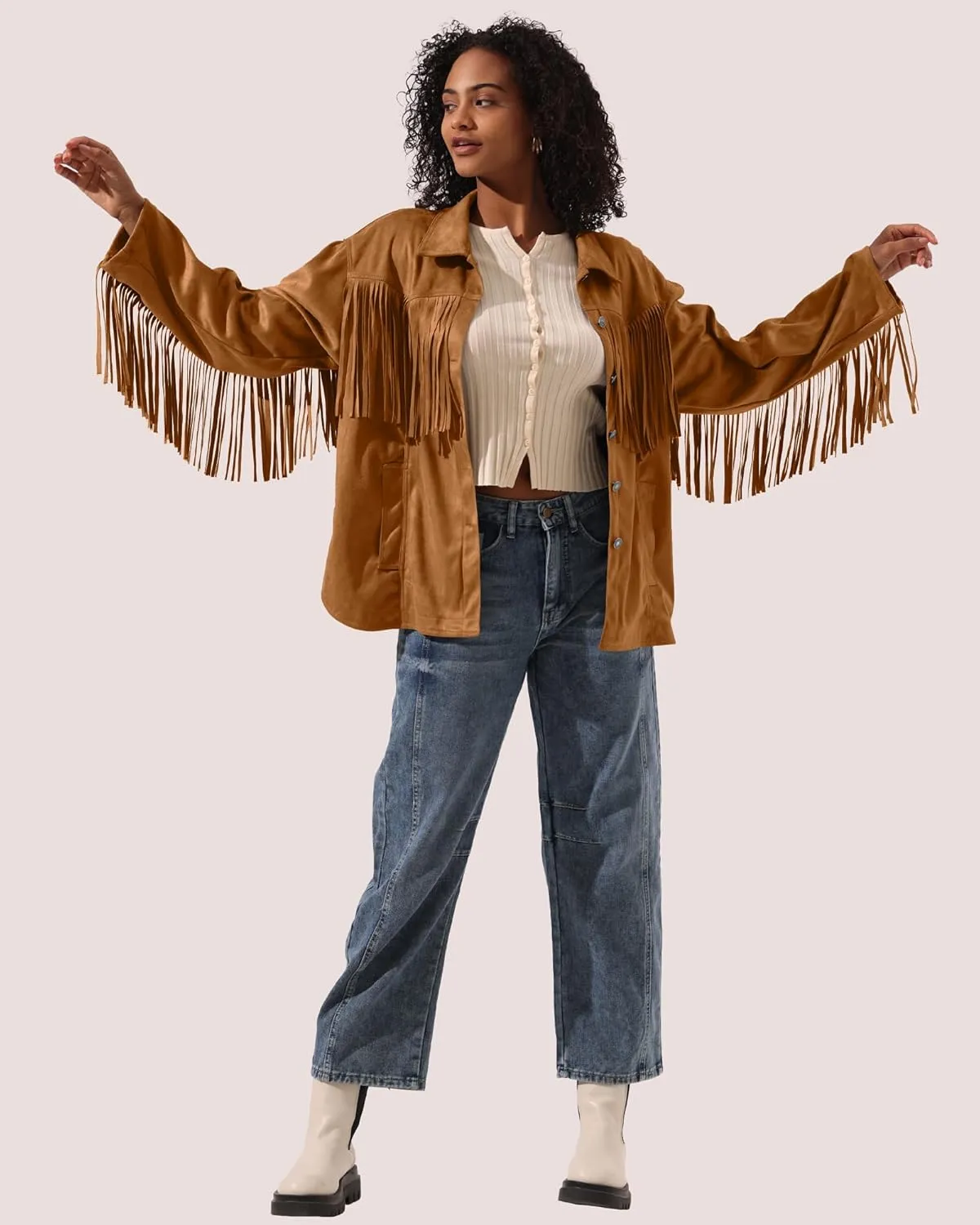 Locachy Women's Faux Suede Fringe Jacket Vintage Western Cowgirl Tassel Jackets Country Concert Outfits