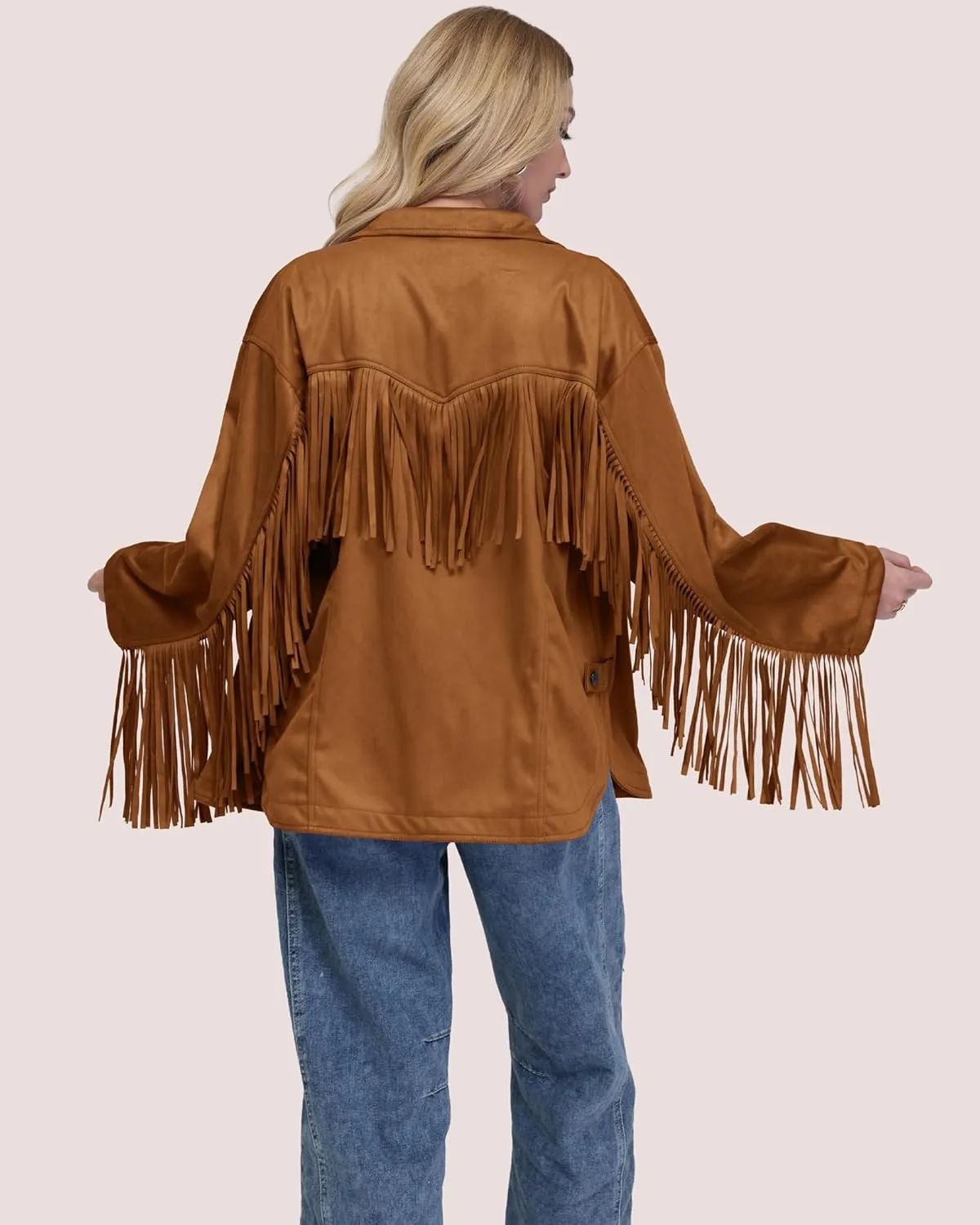 Locachy Women's Faux Suede Fringe Jacket Vintage Western Cowgirl Tassel Jackets Country Concert Outfits