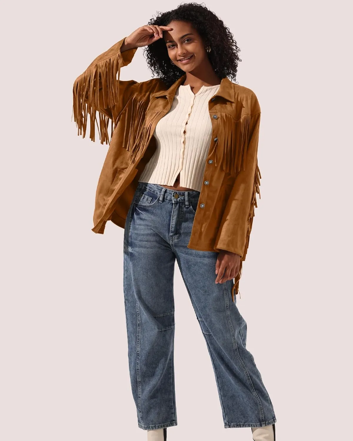 Locachy Women's Faux Suede Fringe Jacket Vintage Western Cowgirl Tassel Jackets Country Concert Outfits