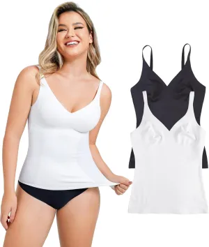 LODAY Compression Tank Tops for Women Tummy Control Shapewear Seamless Body Shaper Workout V-Neck Camisole Cami Tops