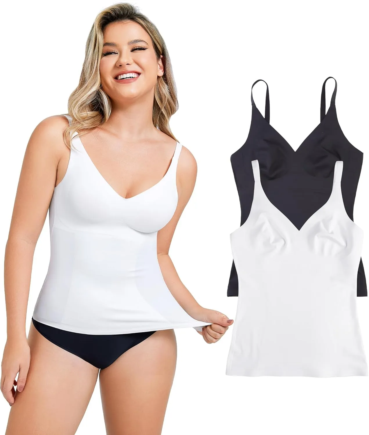 LODAY Compression Tank Tops for Women Tummy Control Shapewear Seamless Body Shaper Workout V-Neck Camisole Cami Tops
