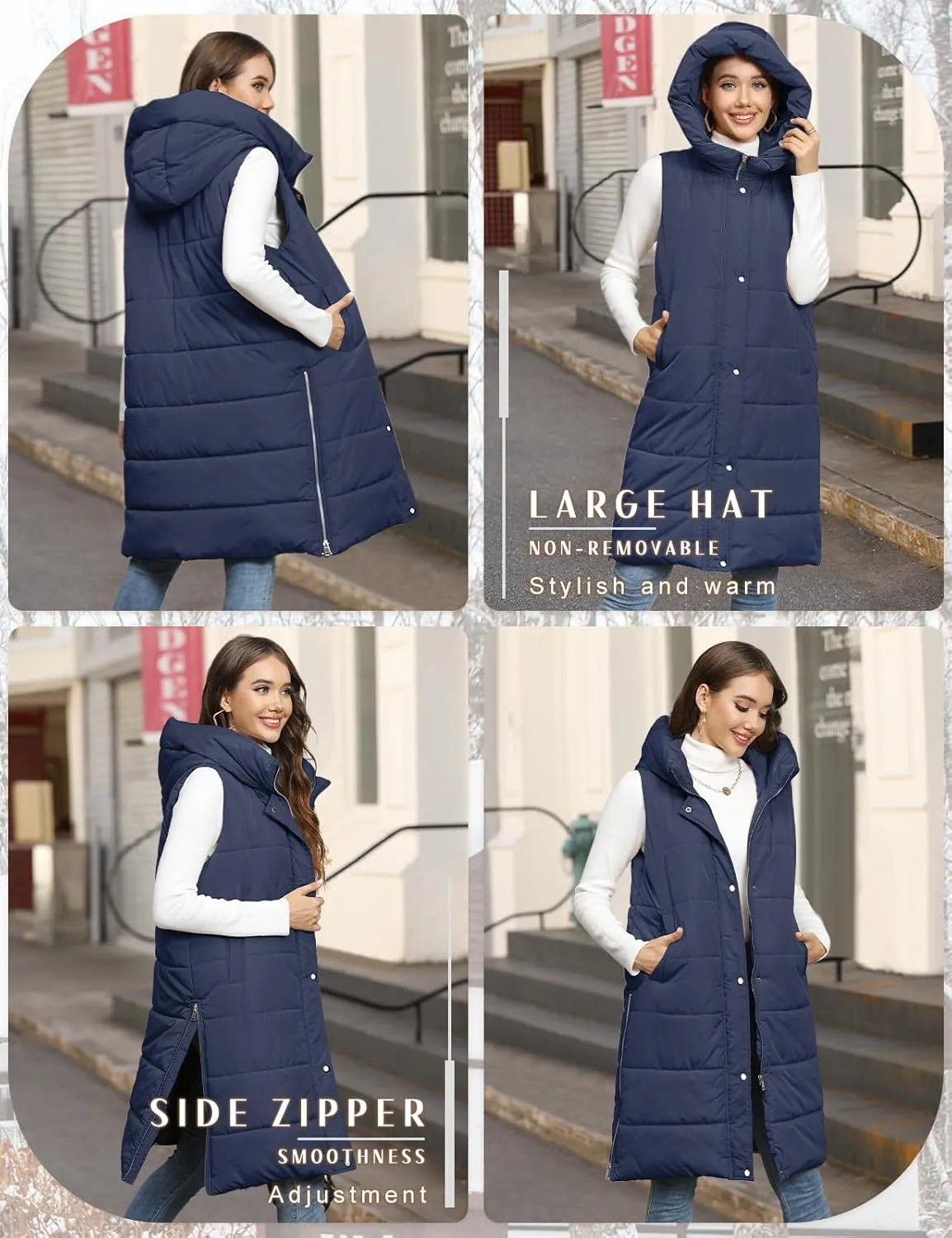 Long Puffer Vest Women Quilted Hooded Vest Zip Up Sleeveless Vests Outerwear Padded Jacket Warm Winter Coat 2025