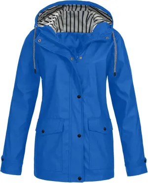 Long Rain Coat For Women Waterproof Active Outdoor Rain Jacket Lightweight Zip Up Raincoat Windbreaker With Hood