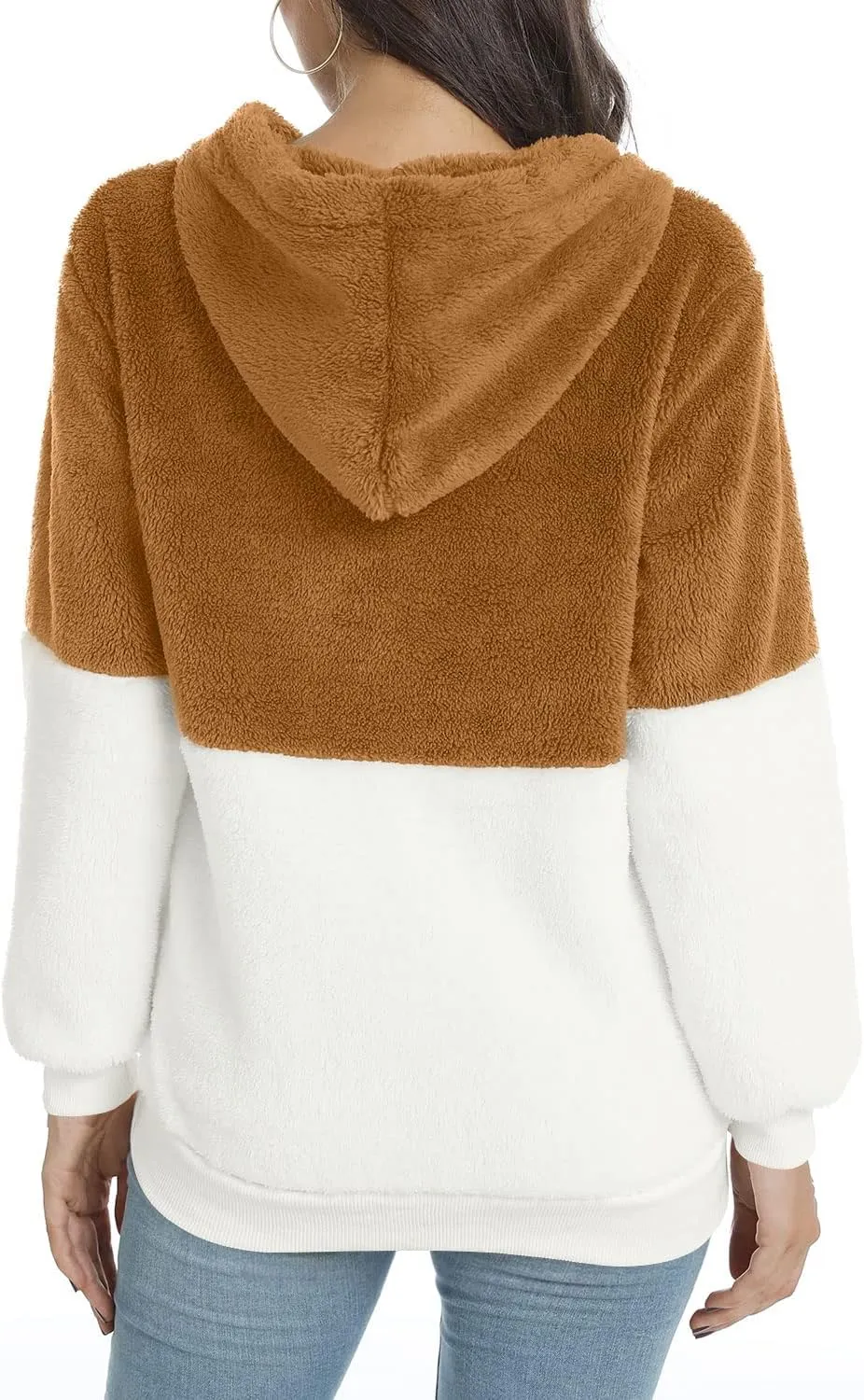 LONGYUAN Women Casual Hoodies Fashion Fuzzy Warm Pullover Sherpa Outerwear with Pockets