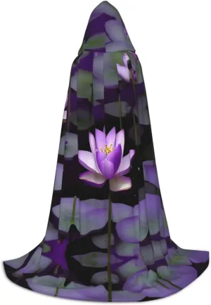 Lotus Flower Purple Hooded Cloak Coat Winter Warm Long Cloak Cosplay Costumes Outerwear Carnivals Hoodies Capes