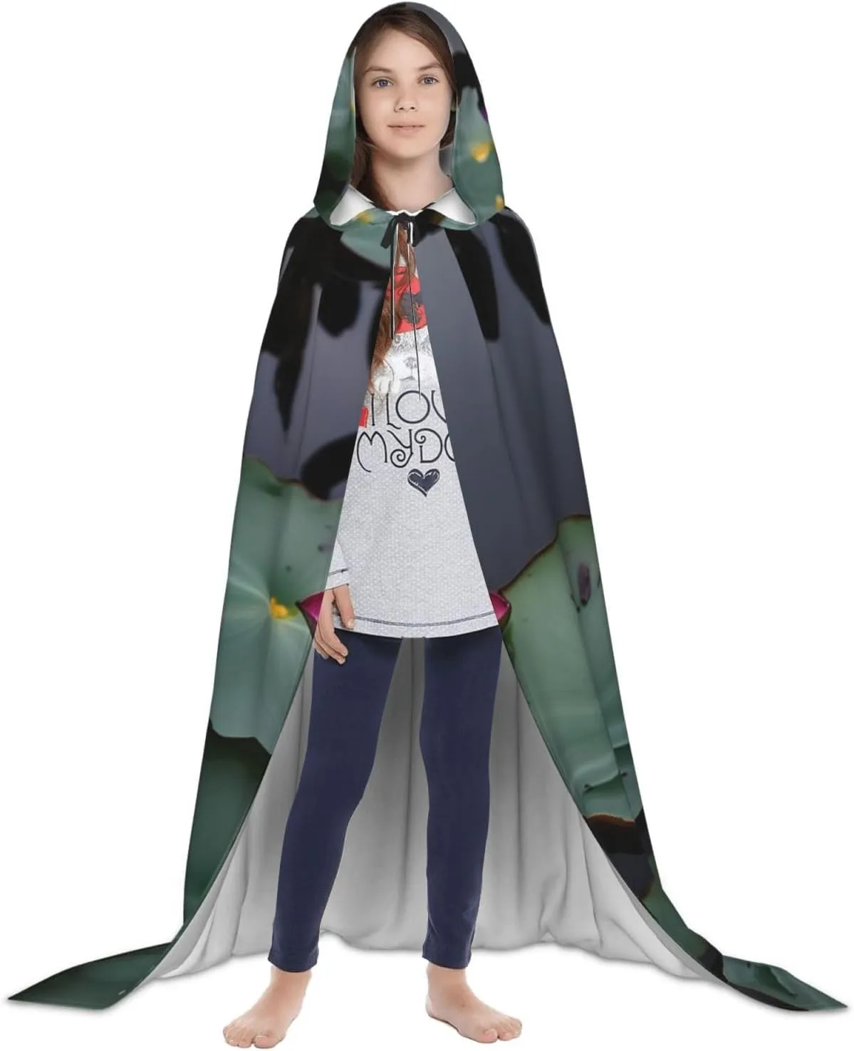 Lotus Flower White Hooded Cloak Coat Winter Warm Long Cloak Cosplay Costumes Outerwear Carnivals Hoodies Capes